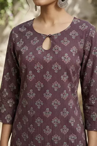 Purple  pure cotton printed kurti for women