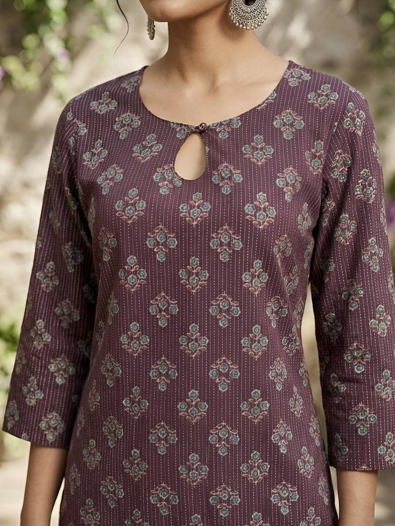 Purple  pure cotton printed kurti for women