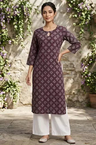 Purple  pure cotton printed kurti for women