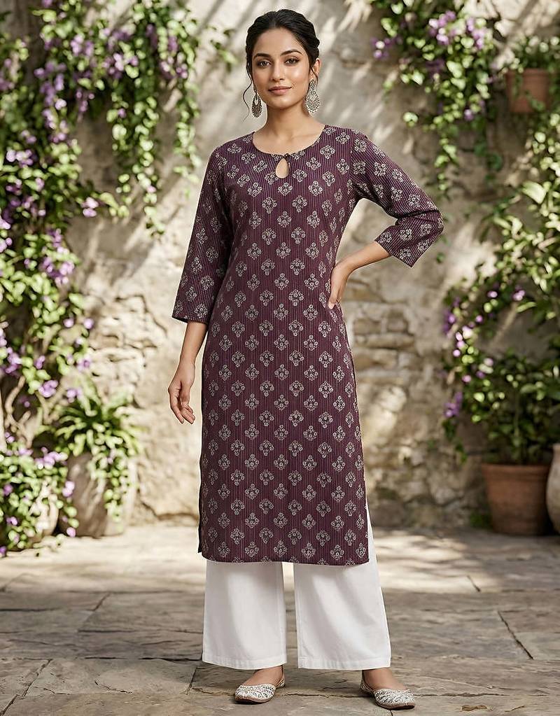 Purple  pure cotton printed kurti for women