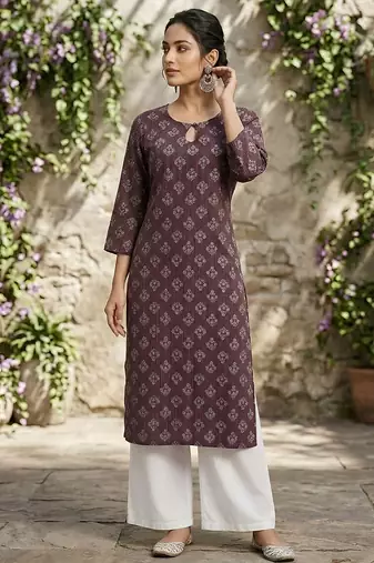 Purple  pure cotton printed kurti for women