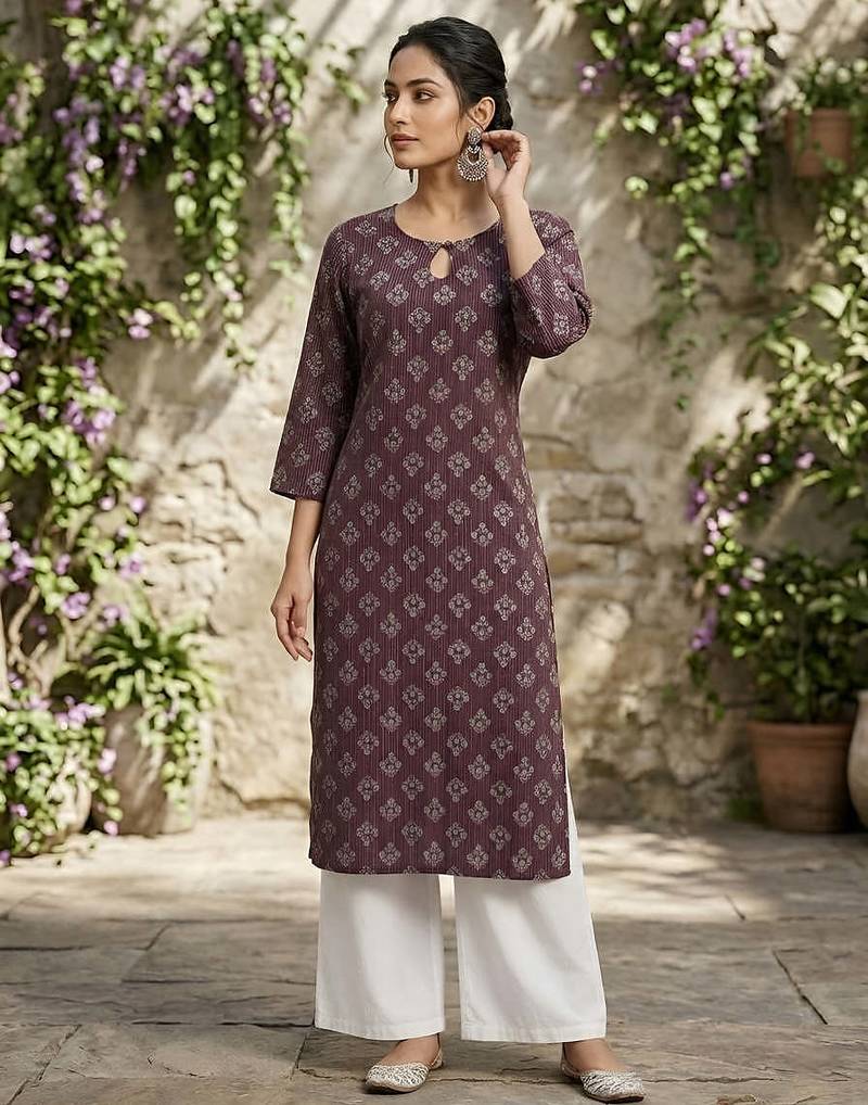 Purple  pure cotton printed kurti for women