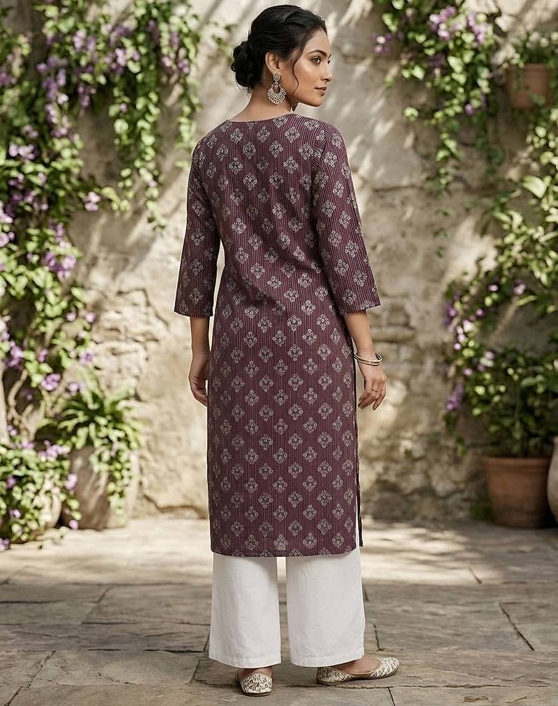 Purple  pure cotton printed kurti for women