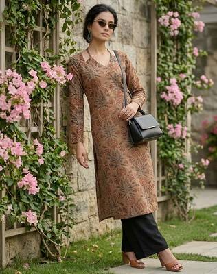 Brown  pure cotton printed kurti for women 1