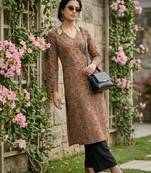 Brown  pure cotton printed kurti for women