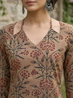 Brown  pure cotton printed kurti for women 2