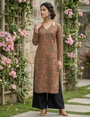 Brown  pure cotton printed kurti for women 3