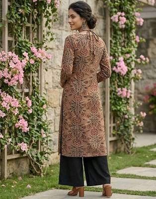 Brown  pure cotton printed kurti for women 4