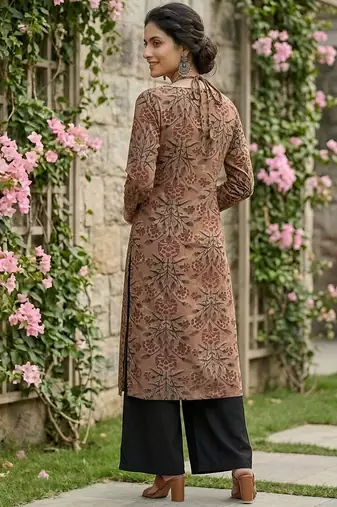 Brown  pure cotton printed kurti for women