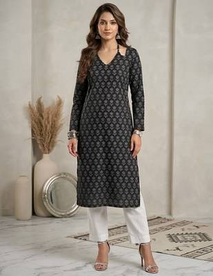 Black  pure cotton printed kurti for women 1