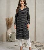 Black  pure cotton printed kurti for women