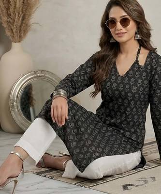 Black  pure cotton printed kurti for women 2