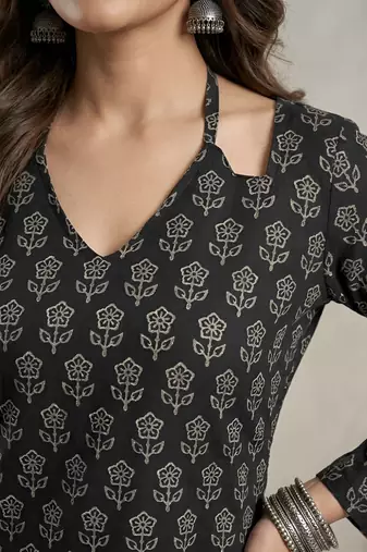 Black  pure cotton printed kurti for women