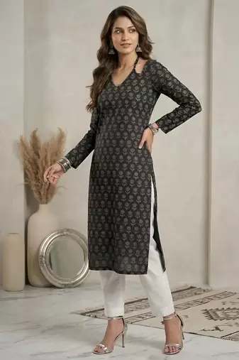 Black  pure cotton printed kurti for women