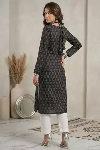 Black  pure cotton printed kurti for women