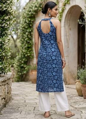 Blue  pure cotton printed kurti for women 2