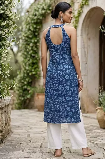 Blue  pure cotton printed kurti for women
