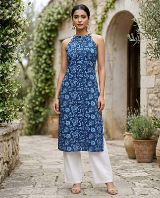 Blue  pure cotton printed kurti for women 3