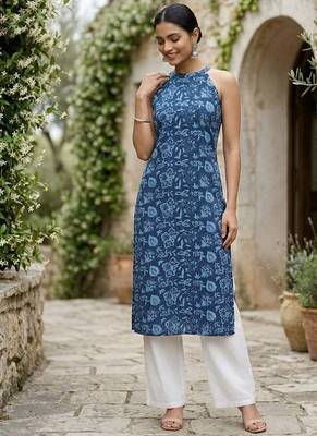 Blue  pure cotton printed kurti for women 5