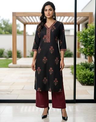 Black  pure cotton printed kurti for women 1