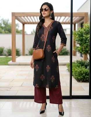 Black  pure cotton printed kurti for women 2