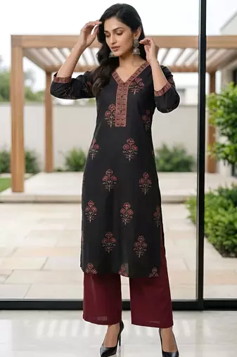 Black  pure cotton printed kurti for women