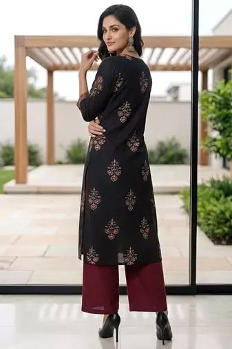 Black  pure cotton printed kurti for women