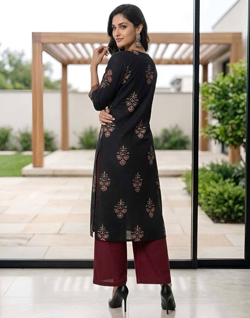 Black  pure cotton printed kurti for women