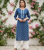 Blue  pure cotton printed kurti for women