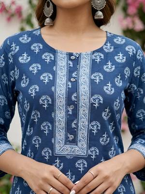 Blue  pure cotton printed kurti for women 2