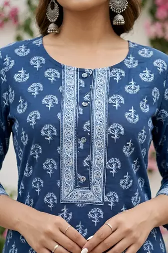 Blue  pure cotton printed kurti for women