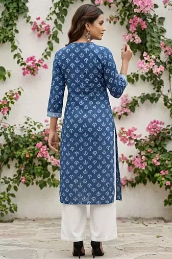 Blue  pure cotton printed kurti for women