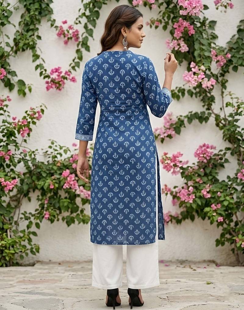Blue  pure cotton printed kurti for women