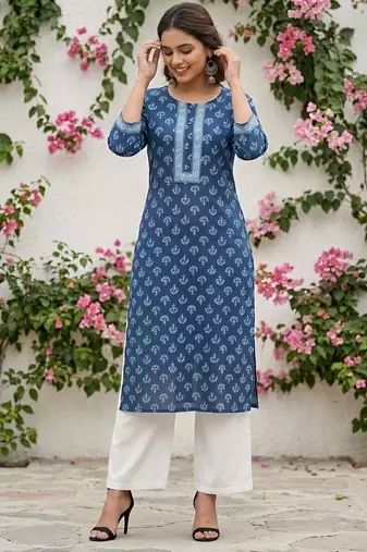 Blue  pure cotton printed kurti for women