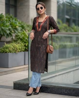 Black  pure cotton printed kurti for women 1