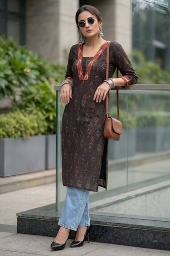 Black  pure cotton printed kurti for women