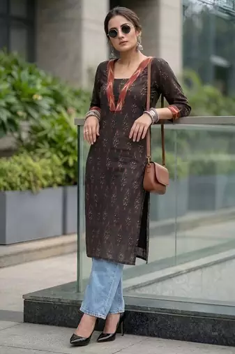 Black  pure cotton printed kurti for women