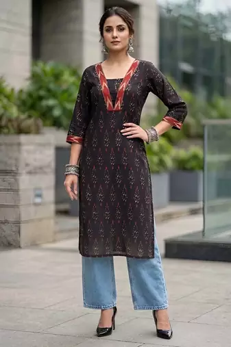 Black  pure cotton printed kurti for women