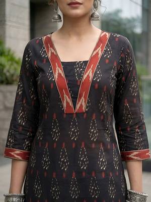 Black  pure cotton printed kurti for women 3