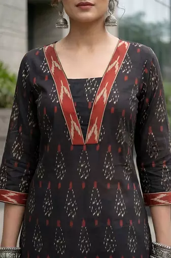 Black  pure cotton printed kurti for women