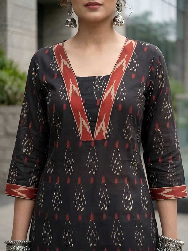 Black  pure cotton printed kurti for women