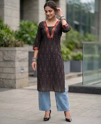 Black  pure cotton printed kurti for women 4