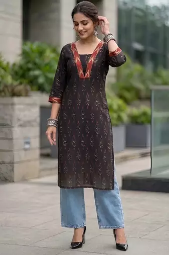 Black  pure cotton printed kurti for women