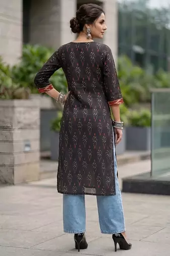 Black  pure cotton printed kurti for women