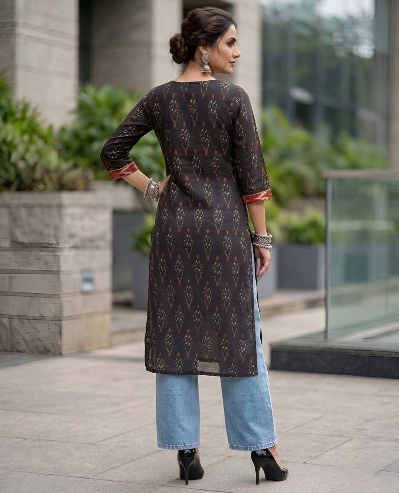 Black  pure cotton printed kurti for women