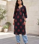 Black  pure cotton printed kurti for women