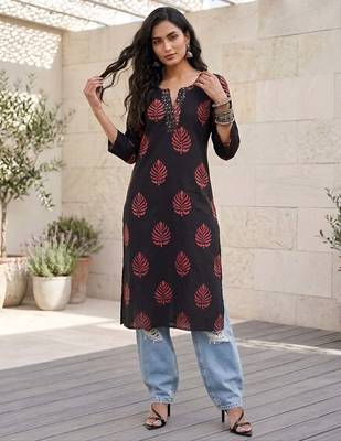 Black  pure cotton printed kurti for women 4