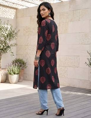 Black  pure cotton printed kurti for women 5
