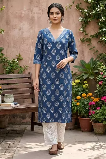 Blue  pure cotton printed kurti for women