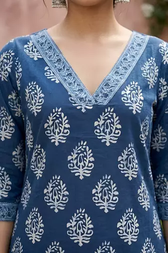 Blue  pure cotton printed kurti for women